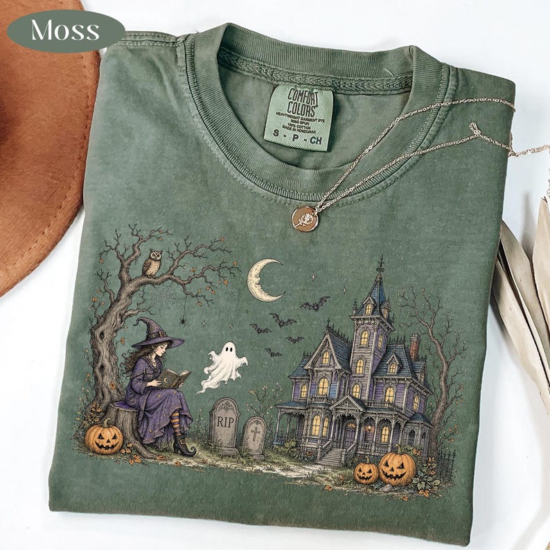 Witch Reading – Vintage Halloween – Haunted House Ghost Design
