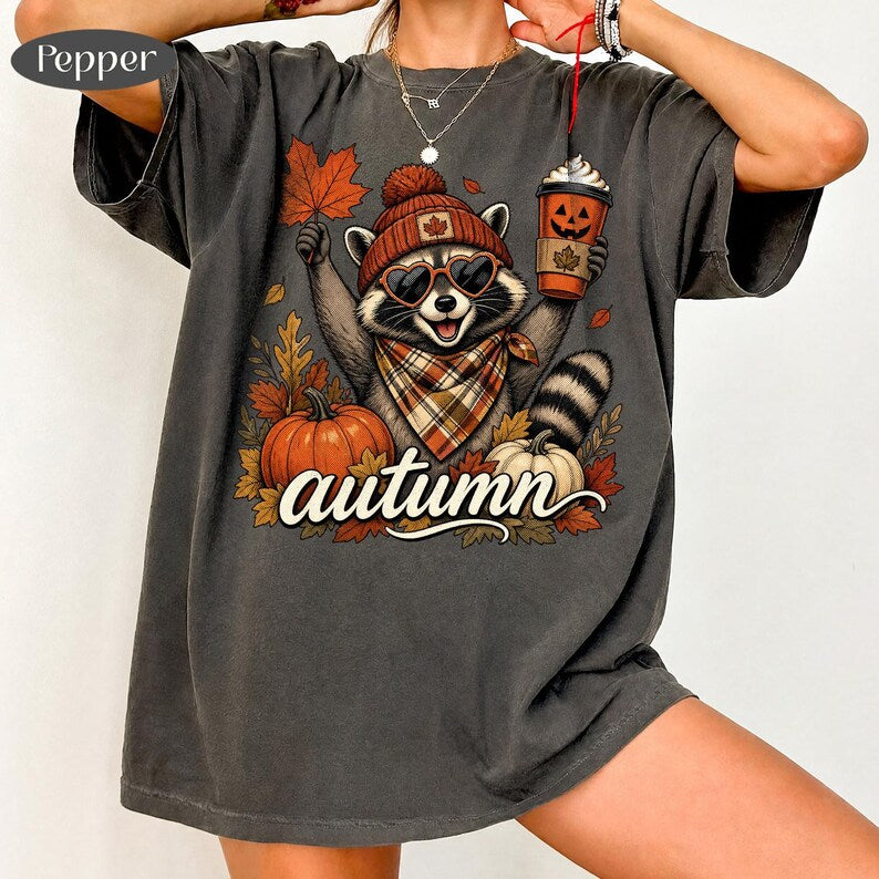 Autumn Raccoon – Fall Raccoon – Cute Raccoon Coffee Design garment preview