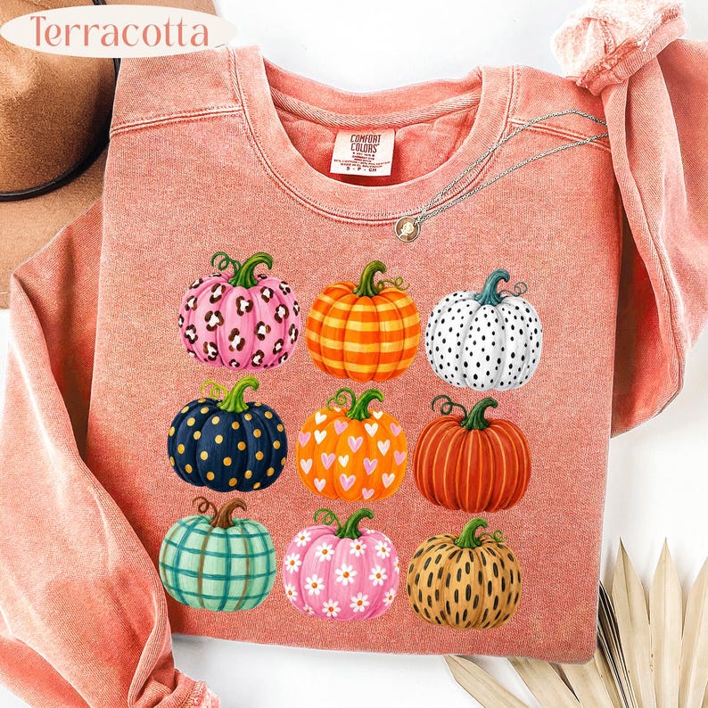 Patterned Pumpkins – Fall Pumpkin – Leopard Plaid Floral Pumpkin Design garment preview