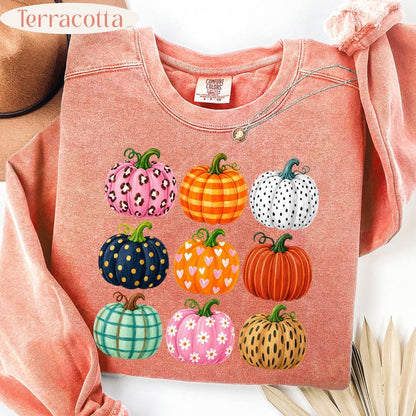 Patterned Pumpkins – Fall Pumpkin – Leopard Plaid Floral Pumpkin Design garment preview