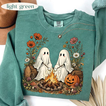Camping Ghosts – Cute Ghost Campfire – Wildflower Halloween Design garment preview