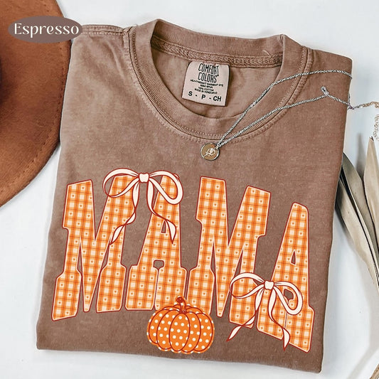 Fall Mama – Coquette Bow Pumpkin – Plaid Mama Fall Design