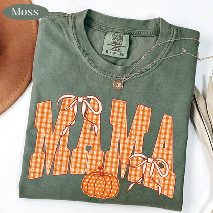 Fall Mama – Coquette Bow Pumpkin – Plaid Mama Fall Design garment preview