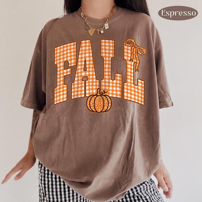 Fall – Gingham Coquette Bow – Plaid Fall Pumpkin Design