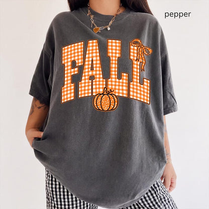 Fall – Gingham Coquette Bow – Plaid Fall Pumpkin Design garment preview
