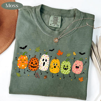 Dancing Pumpkins – Cute Halloween Pumpkin – Funny Floral Pumpkin Design garment preview