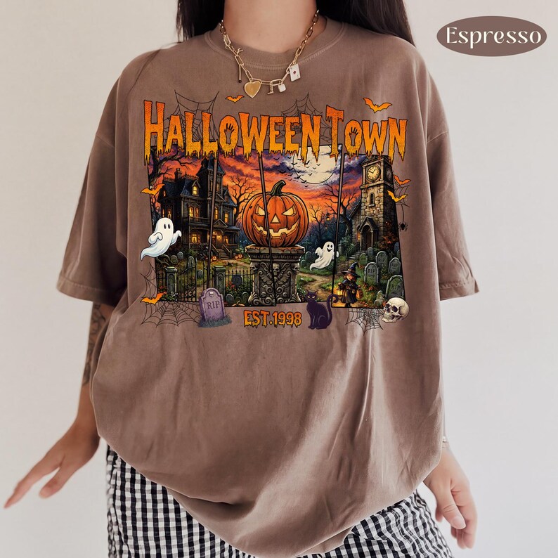 Halloweentown – Vintage Halloween Town – Spooky Village Pumpkin Ghost Design garment preview