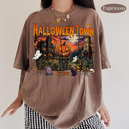 Halloweentown – Vintage Halloween Town – Spooky Village Pumpkin Ghost Design garment preview
