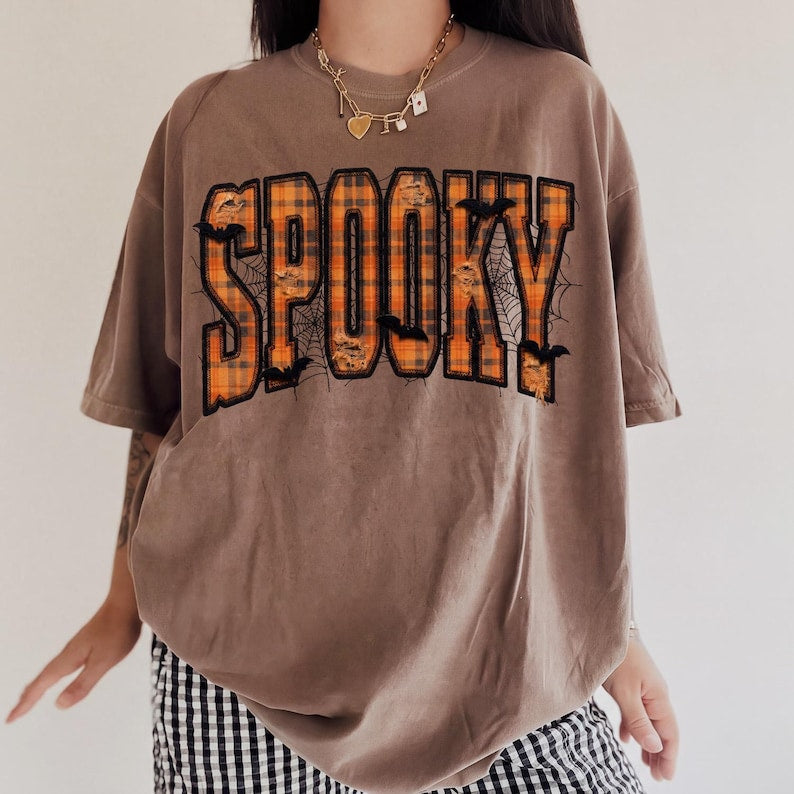 Spooky – Faux Embroidery Halloween – Plaid Distressed Spooky Design