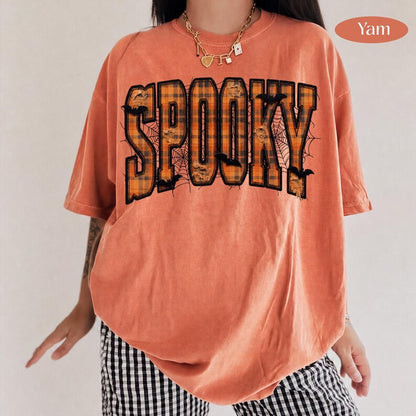 Spooky – Faux Embroidery Halloween – Plaid Distressed Spooky Design garment preview