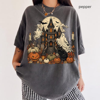 Haunted House – Vintage Halloween – Spooky Ghost Black Cat Design