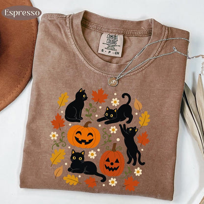 Black Cat Fall – Halloween Cat – Cute Black Cat Pumpkin Design garment preview