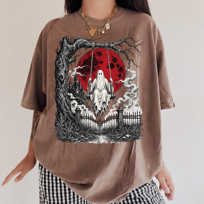 Gothic Ghost – Vintage Halloween – Blood Moon Ghost Swing Design garment preview
