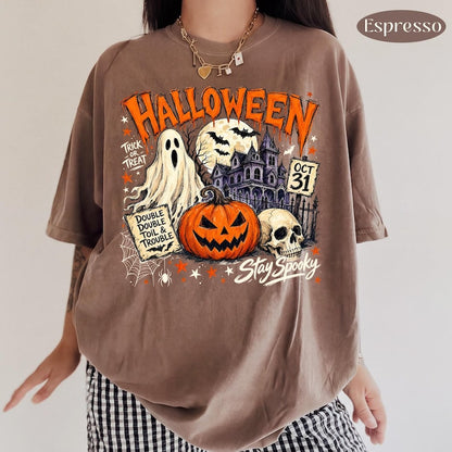 Halloween – Vintage Halloween – Retro Ghost Pumpkin Skull Design garment preview