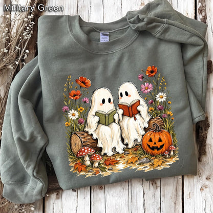 Ghost Reading – Book Lover Halloween – Cute Ghost Wildflower Design