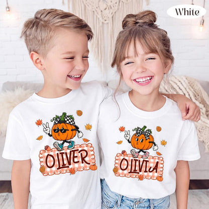 Custom Fall Kids – Personalized Pumpkin – Retro Pumpkin Kids Design