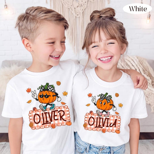 Custom Fall Kids – Personalized Pumpkin – Retro Pumpkin Kids Design