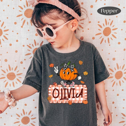 Custom Fall Kids – Personalized Pumpkin – Retro Pumpkin Kids Design garment preview