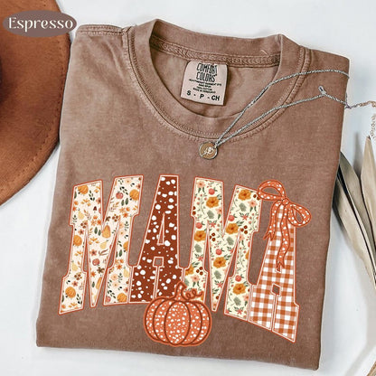 Fall Mama – Floral Mama – Coquette Bow Pumpkin Mama Design garment preview