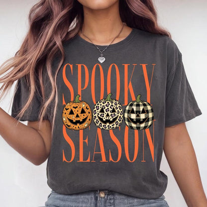 Spooky Season – Patterned Pumpkin Halloween – Leopard Plaid Jack O Lantern Design garment preview