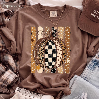 Fall Pumpkin – Leopard Checkered Pumpkin – Patterned Pumpkin Design garment preview
