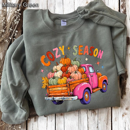 Cozy Season – Fall Truck Pumpkin – Retro Pumpkin Truck Design garment preview