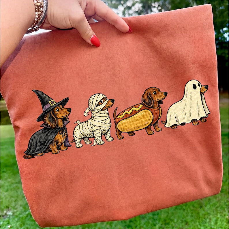 Halloween Dachshund – Dog Costume – Cute Weiner Dog Halloween Design garment preview