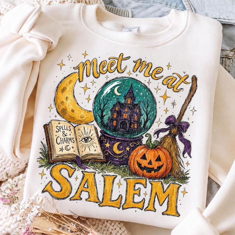 Meet Me At Salem – Witchy Halloween – Crystal Ball Spell Book Design