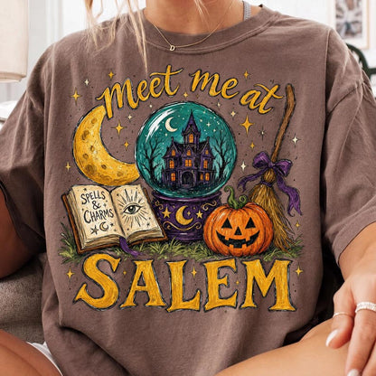 Meet Me At Salem – Witchy Halloween – Crystal Ball Spell Book Design garment preview