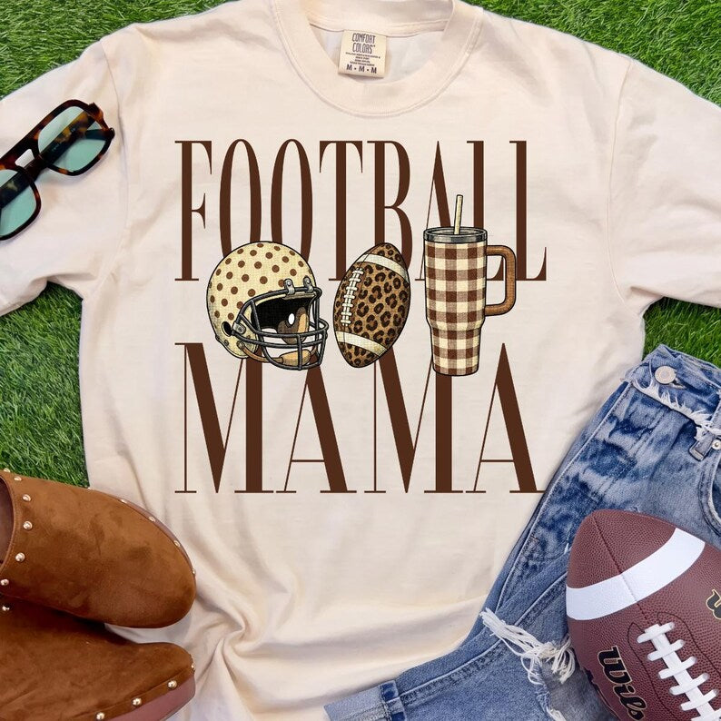 Football Mama – Leopard Football – Neutral Game Day Design garment preview