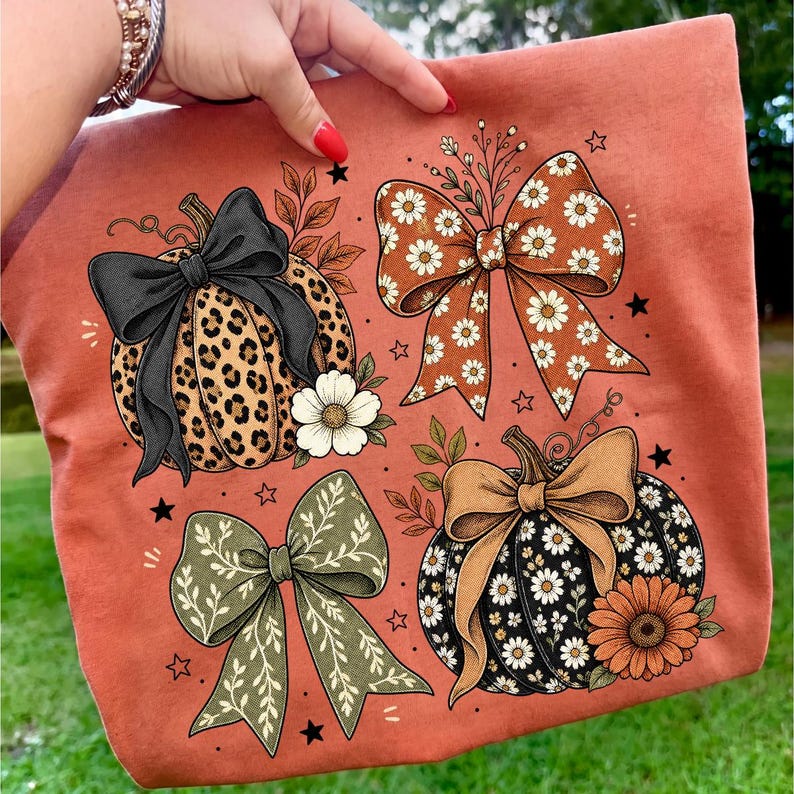 Coquette Fall – Bow Pumpkin – Leopard Floral Pumpkin Design garment preview