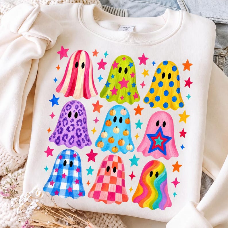Colorful Ghost – Cute Halloween – Patterned Ghost Grid Design
