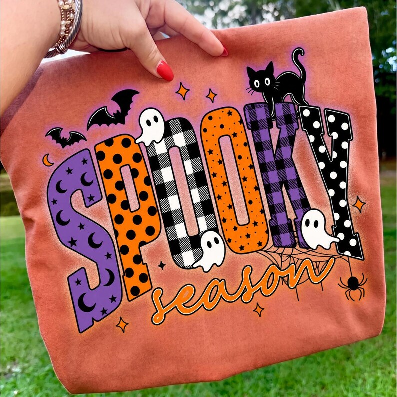 Spooky Season – Halloween Design – Patterned Spooky Ghost Cat garment preview