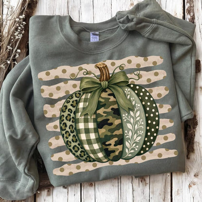 Camo Pumpkin – Patterned Pumpkin – Green Leopard Plaid Pumpkin Design
