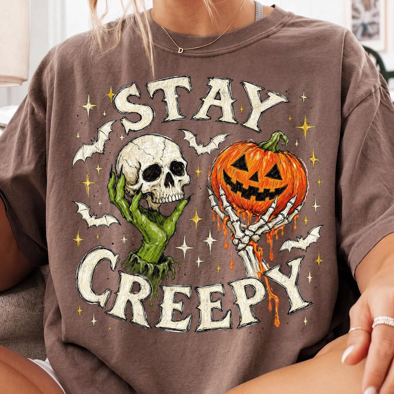 Stay Creepy – Halloween Skull – Spooky Witch Hand Pumpkin Design