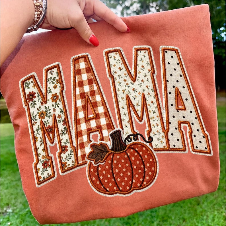 Fall Mama – Faux Embroidery Mama – Floral Gingham Mama Design