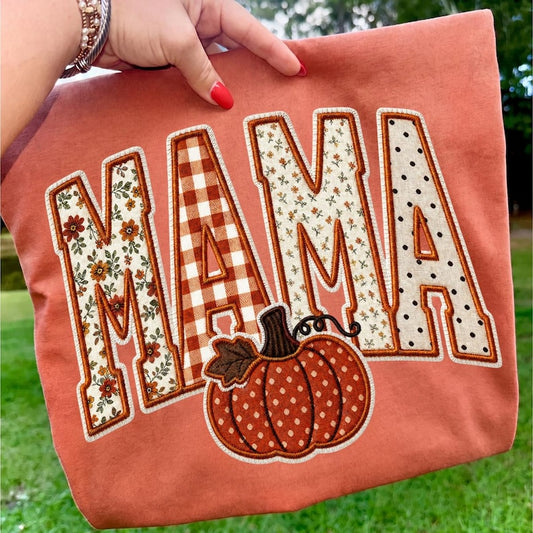 Fall Mama – Faux Embroidery Mama – Floral Gingham Mama Design