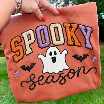 Spooky Season – Faux Embroidery Halloween – Varsity Ghost Design