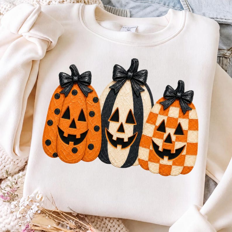 Jack O Lantern – Coquette Bow Pumpkin – Checkered Pumpkin Trio Design
