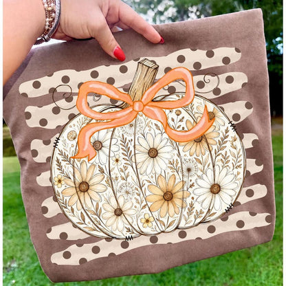 Floral Pumpkin – Coquette Bow Pumpkin – Daisy Fall Pumpkin Design garment preview
