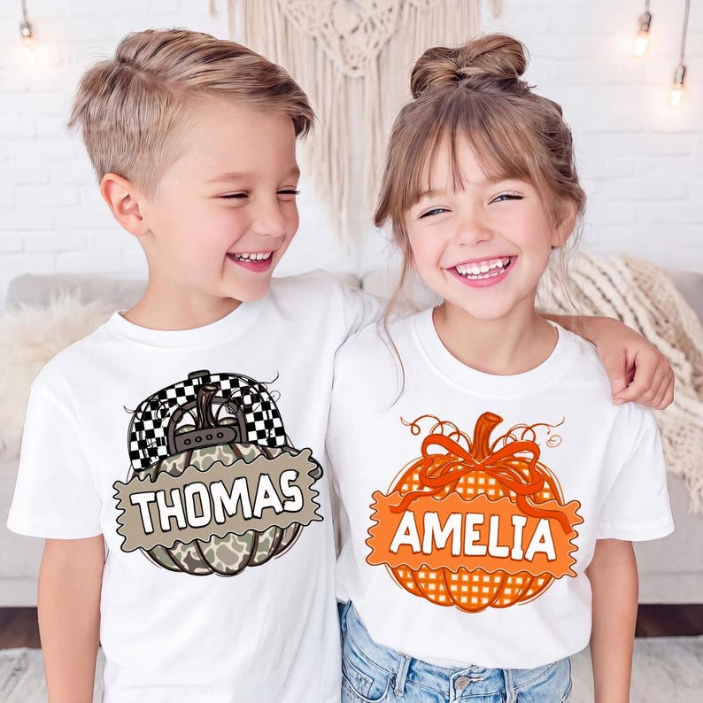 Custom Name Pumpkin – Personalized Fall Kids – Camo Gingham Pumpkin Design