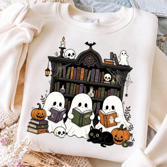 Ghost Reading Books – Halloween Bookish Design – Spooky Library