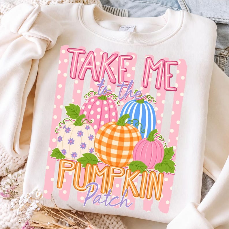 Take Me To The Pumpkin Patch – Pink Fall Design – Pastel Pumpkin garment preview