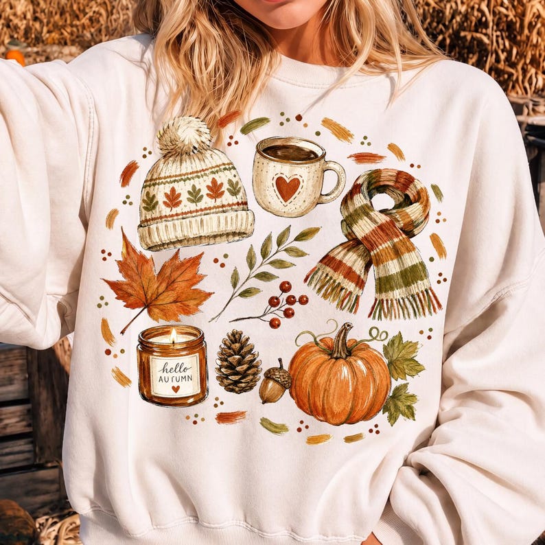 Cozy Fall – Hello Autumn Design – Watercolor Fall Collage