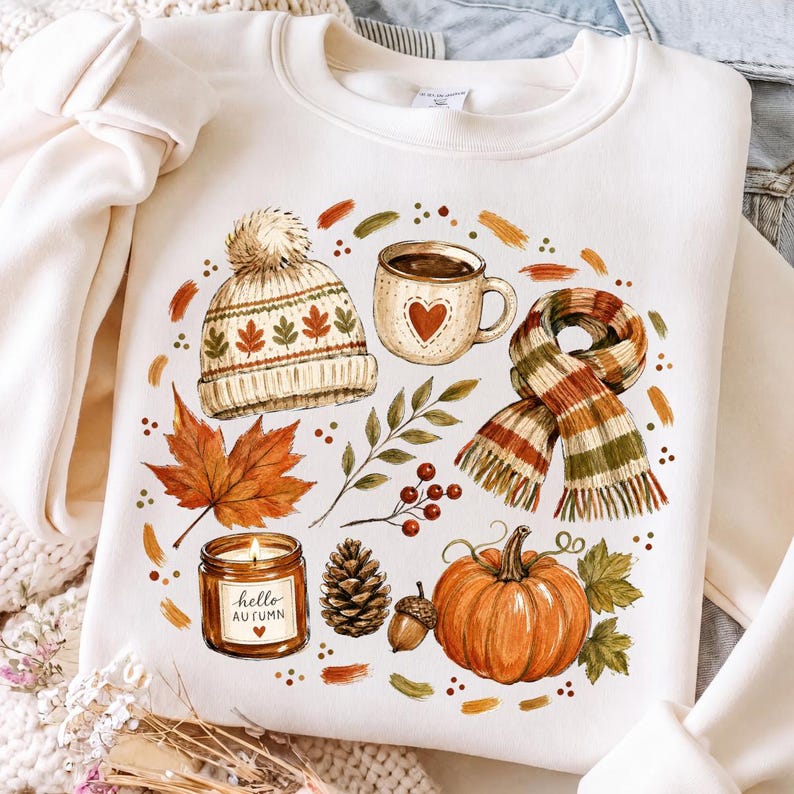 Cozy Fall – Hello Autumn Design – Watercolor Fall Collage garment preview
