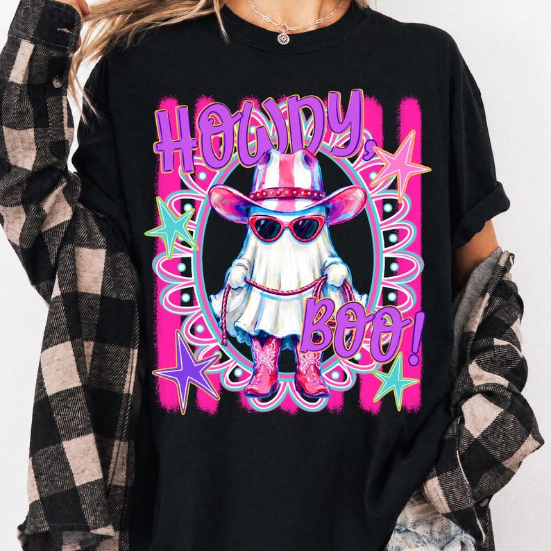 Howdy Boo – Halloween Design – Cowgirl Ghost garment preview