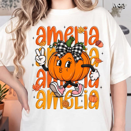 Custom Name Pumpkin – Kids Fall Design – Boy And Girl Pumpkin garment preview