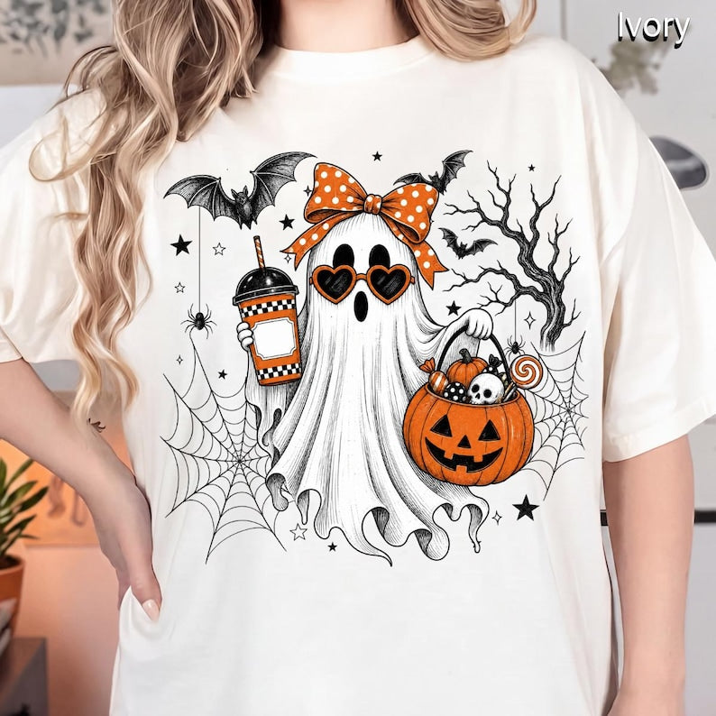 Custom Kids Halloween – Ghost Design – Boy And Girl Ghost garment preview