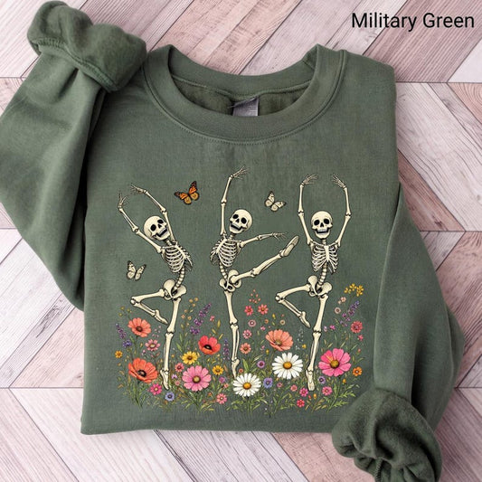 Dancing Skeleton – Wildflower Skeleton Design – Floral Butterfly Halloween Cottagecore