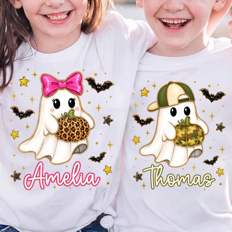 Personalized Ghost – Custom Name Halloween Design – Leopard Camo Pumpkin Ghost